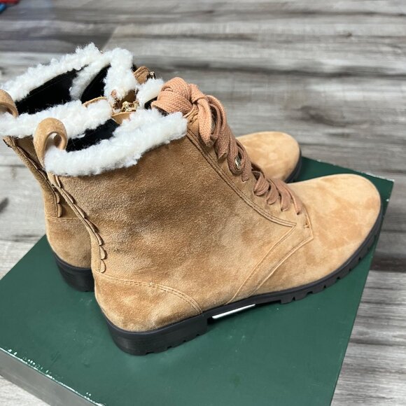 Kate Spade Raegan Classic Saddle Lace Up Boots Faux Fur NIB Brown Women’s Sz 7 - Picture 3 of 12